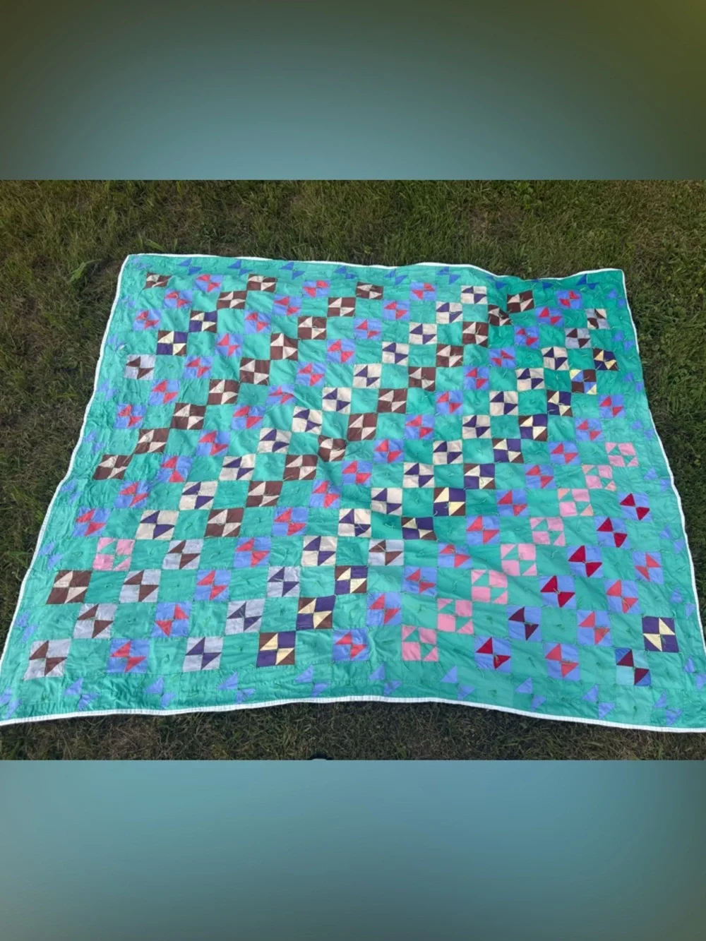 Antique vintage bow tie quilt tied 76x64